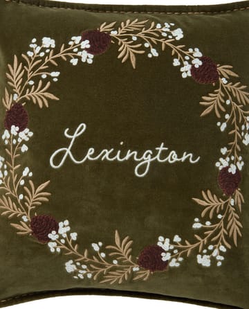 Wreath ekologisk bomullssammet kuddfodral 50x50 cm - Olive-brown-white - Lexington