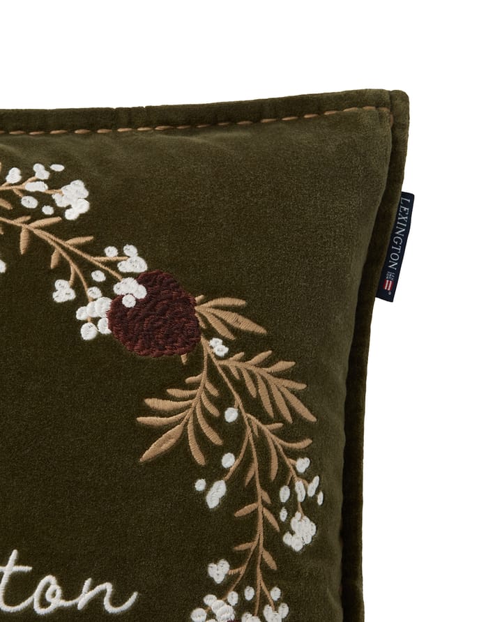 Wreath ekologisk bomullssammet kuddfodral 50x50 cm, Olive-brown-white Lexington