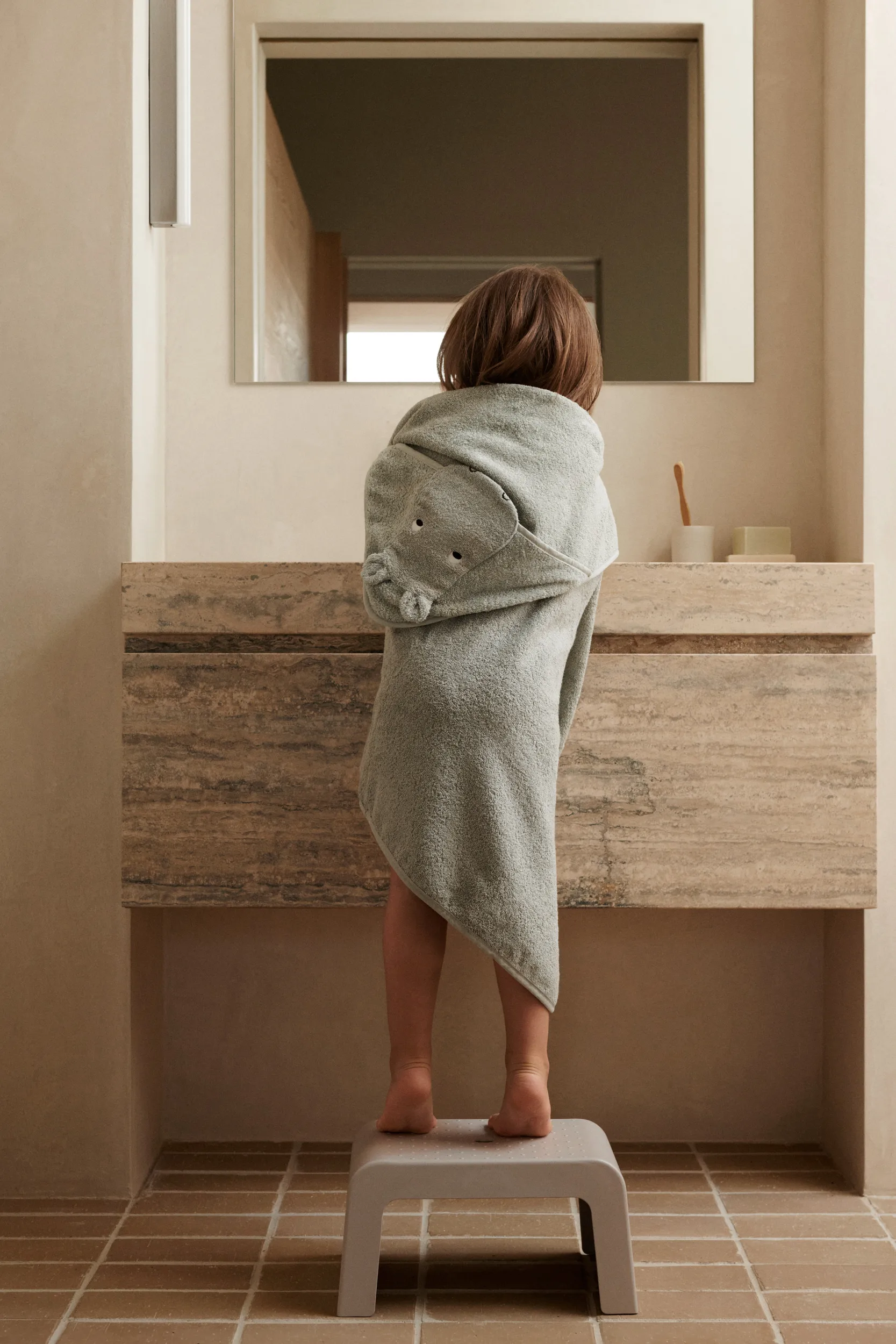 Albert badcape handduk med huva 70x70 cm, Hippo dove blue Liewood