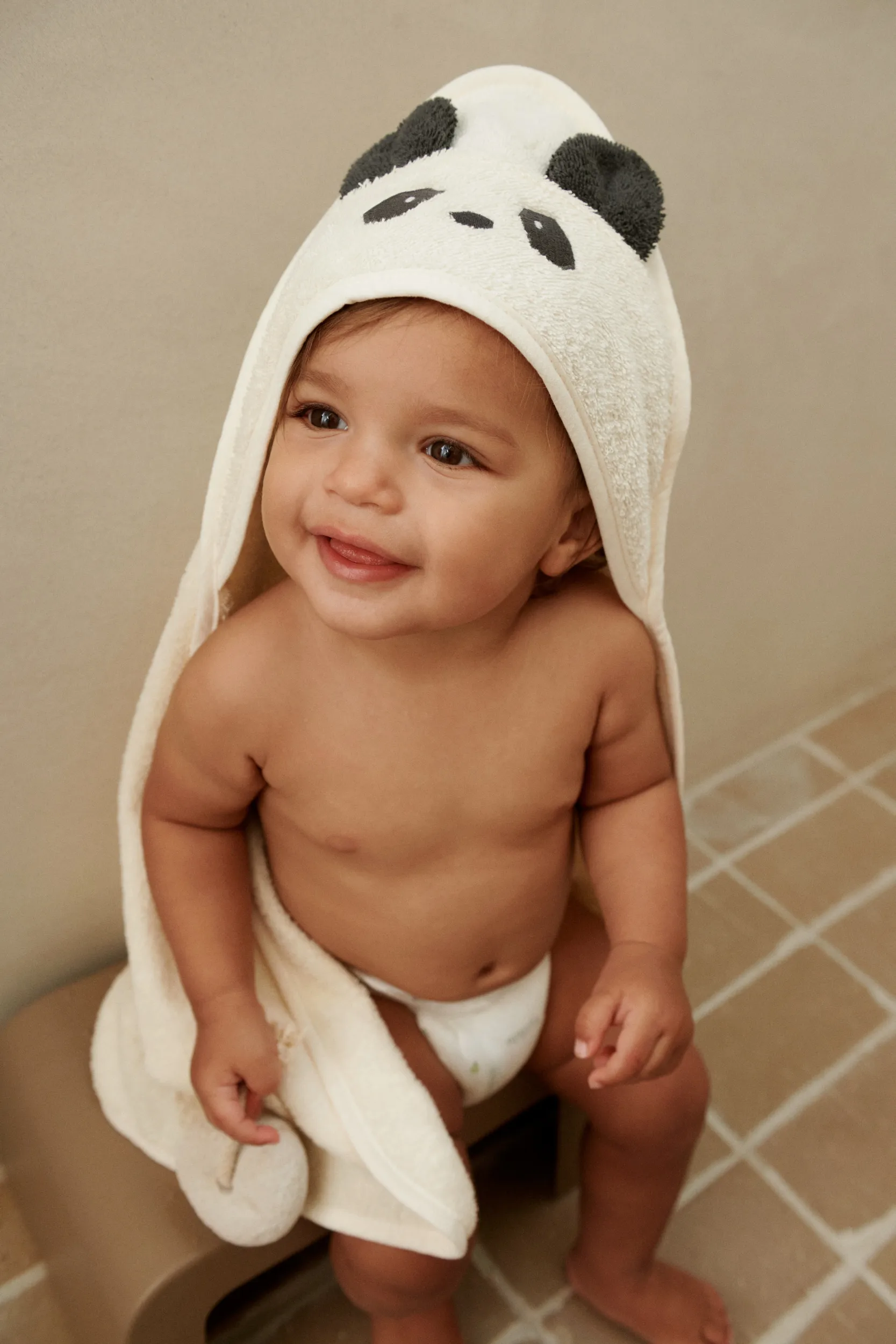 Albert badcape handduk med huva 70x70 cm, Panda creme de la creme Liewood