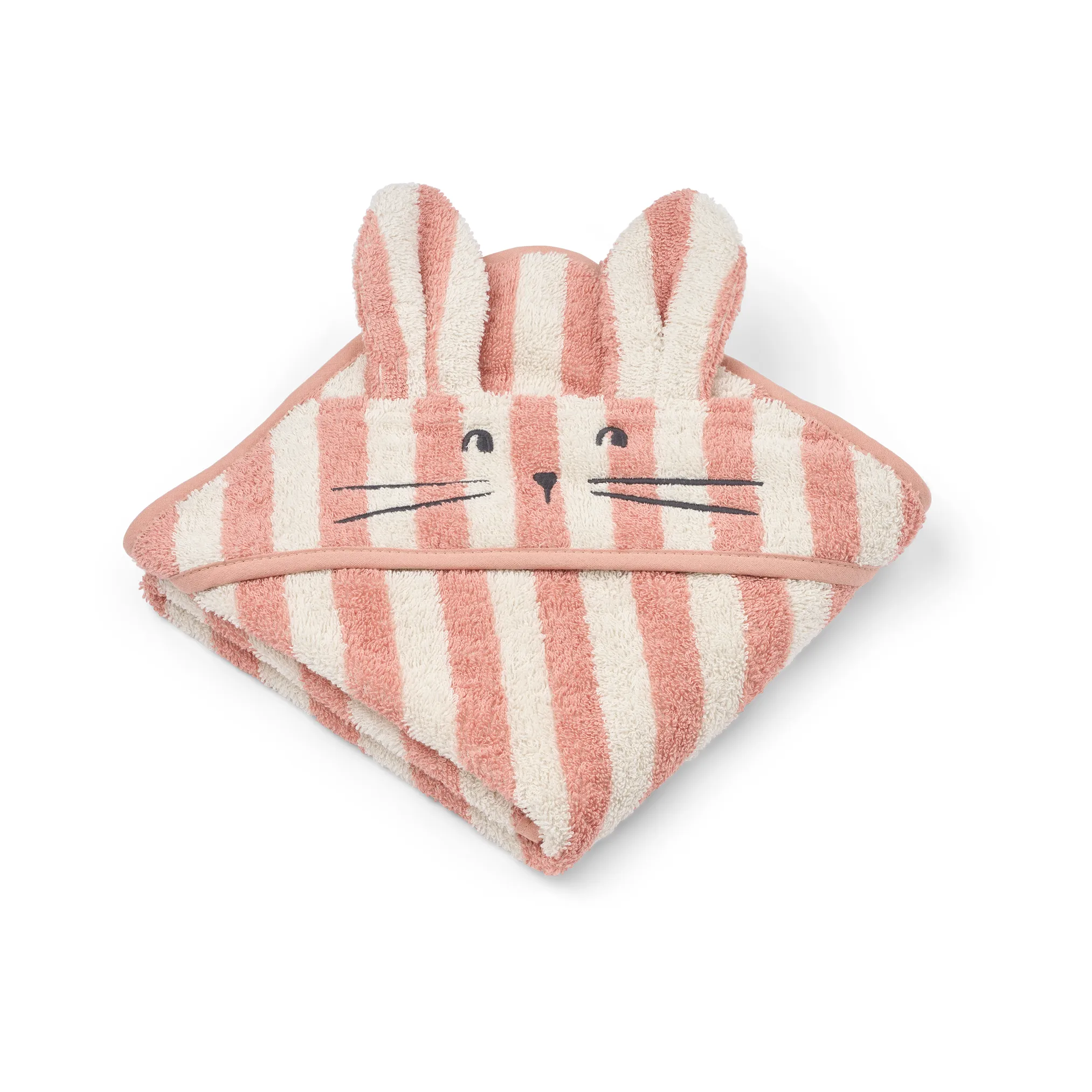Albert handduk med huva 70x70 cm, Coral blush-creme de la creme stripe