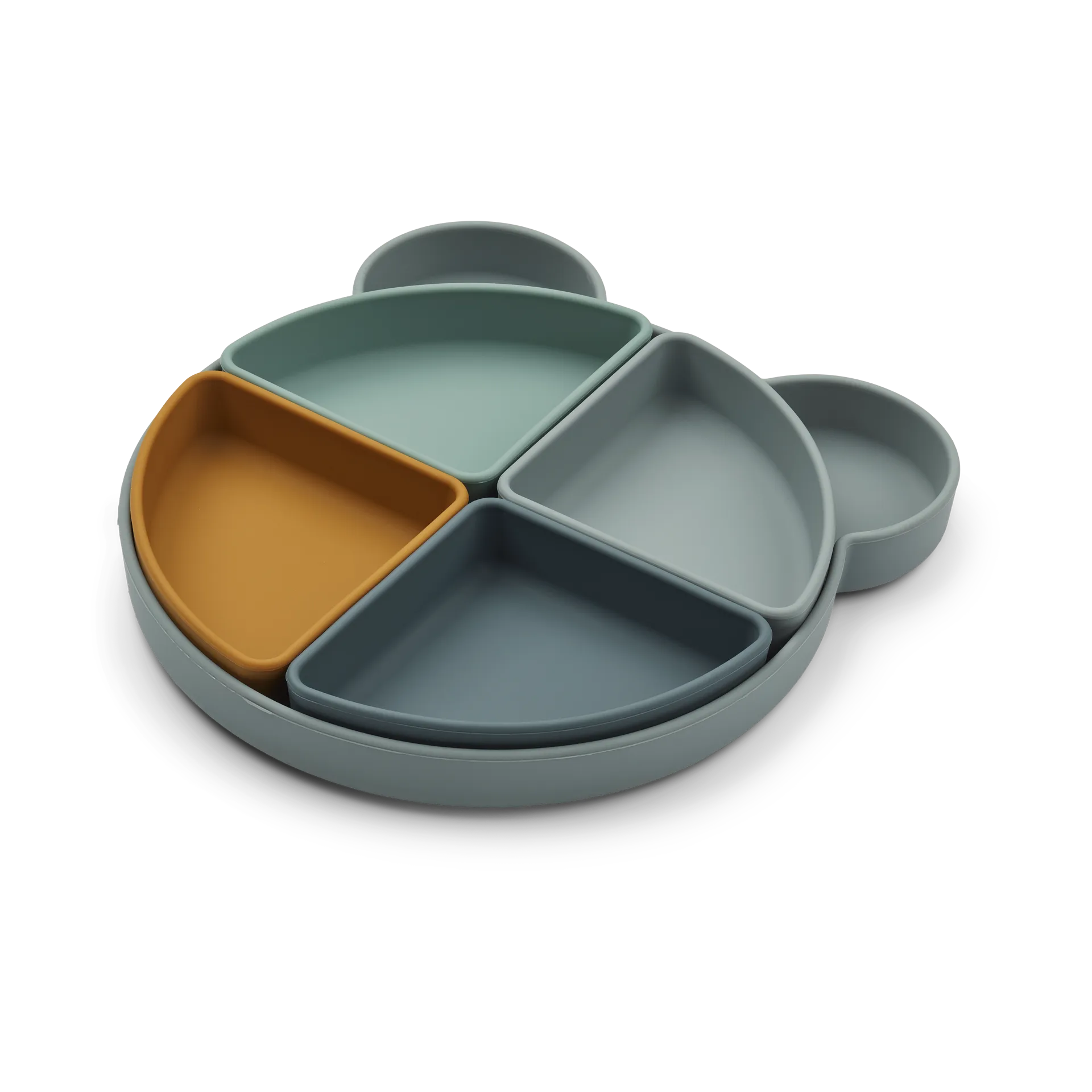 Arne barntallrik + 4 skålar, Mr bear blue fog multi mix Liewood