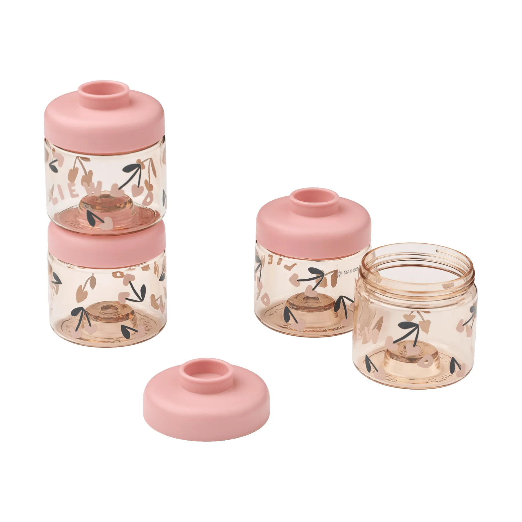 Dominique barnmatsburkar 100 ml 4-pack, Cherry heart-Rosey Liewood