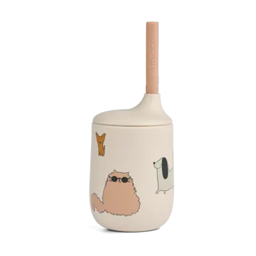 Ellis printed sippy cup pipmugg med sugrör 23 cl - Cats and Dogs-Sandy - Liewood