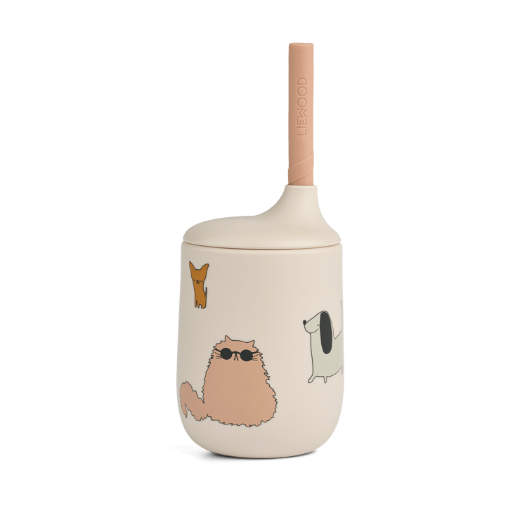 Ellis printed sippy cup pipmugg med sugrör 23 cl - Cats and Dogs-Sandy - Liewood
