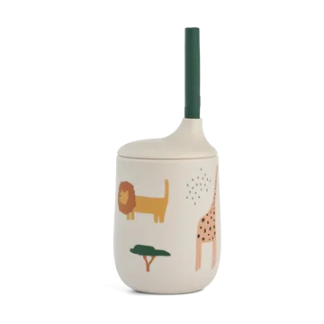 Ellis printed sippy cup pipmugg med sugrör 23 cl - Safari sandy mix - Liewood