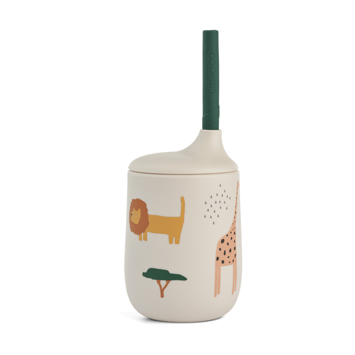Ellis printed sippy cup pipmugg med sugrör 23 cl - Safari sandy mix - Liewood