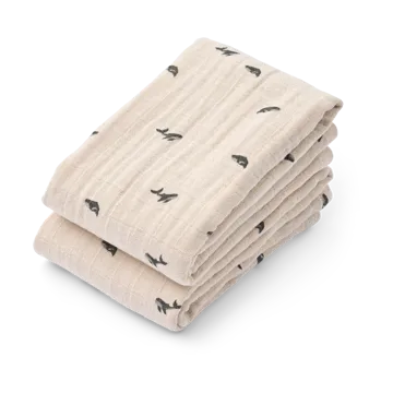 Lewis muslin filt 2-pack 65x65 cm - Mini whale-Sandy - Liewood