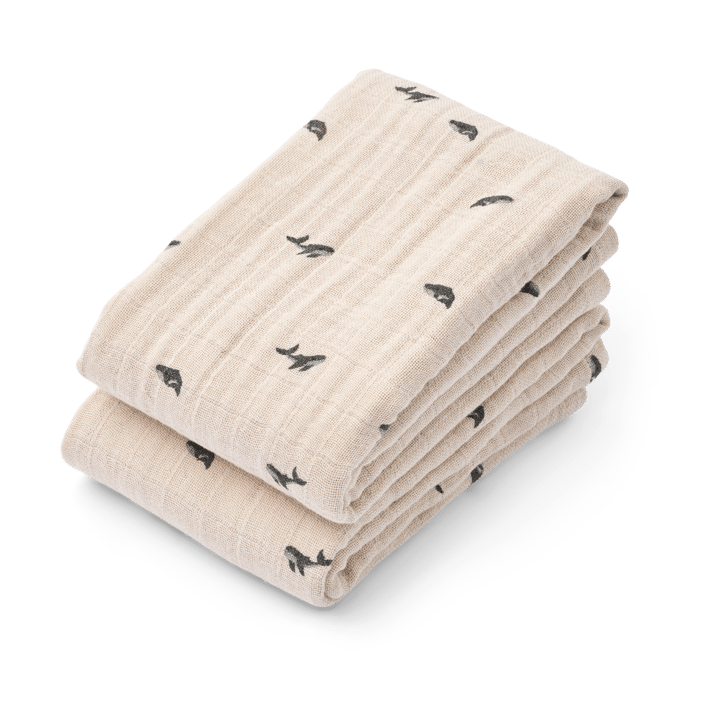 Lewis muslin filt 2-pack 65x65 cm - Mini whale-Sandy - Liewood