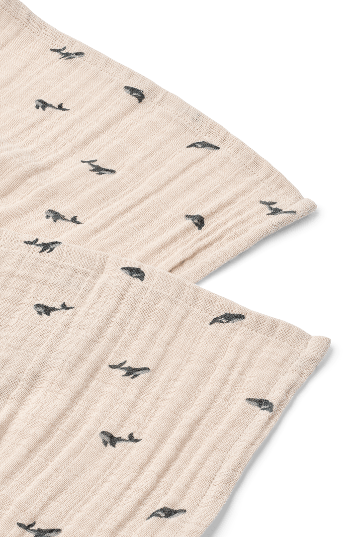 Lewis muslin filt 2-pack 65x65 cm, Mini whale-Sandy Liewood