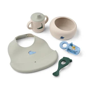 Mileah baby mealtime servisset - Dino Roar/Dove blue - Liewood