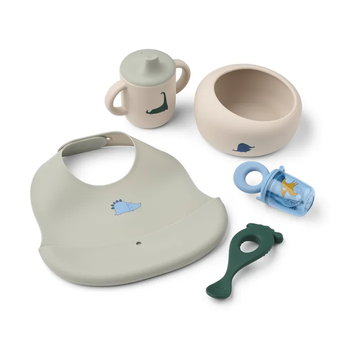 Mileah baby mealtime servisset - Dino Roar/Dove blue - Liewood