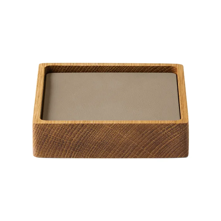 Wood Box glasunderlägg set - Nature-oak, square, S, Nupo clay brown, 9 delar - LIND DNA