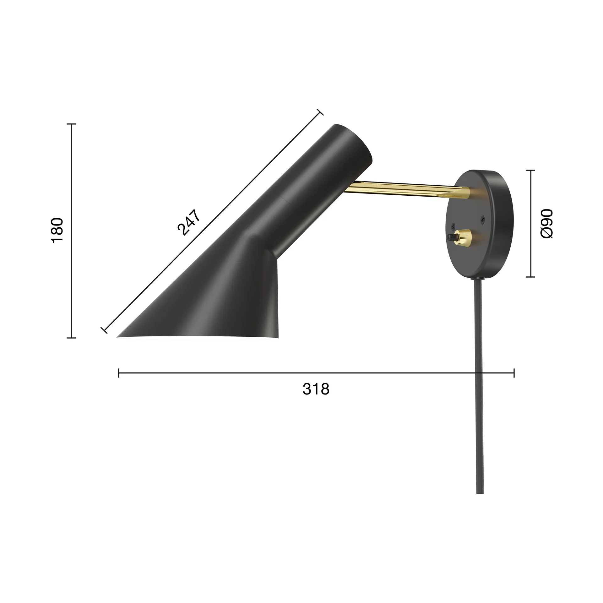 AJ vägglampa, Brass-black Louis Poulsen