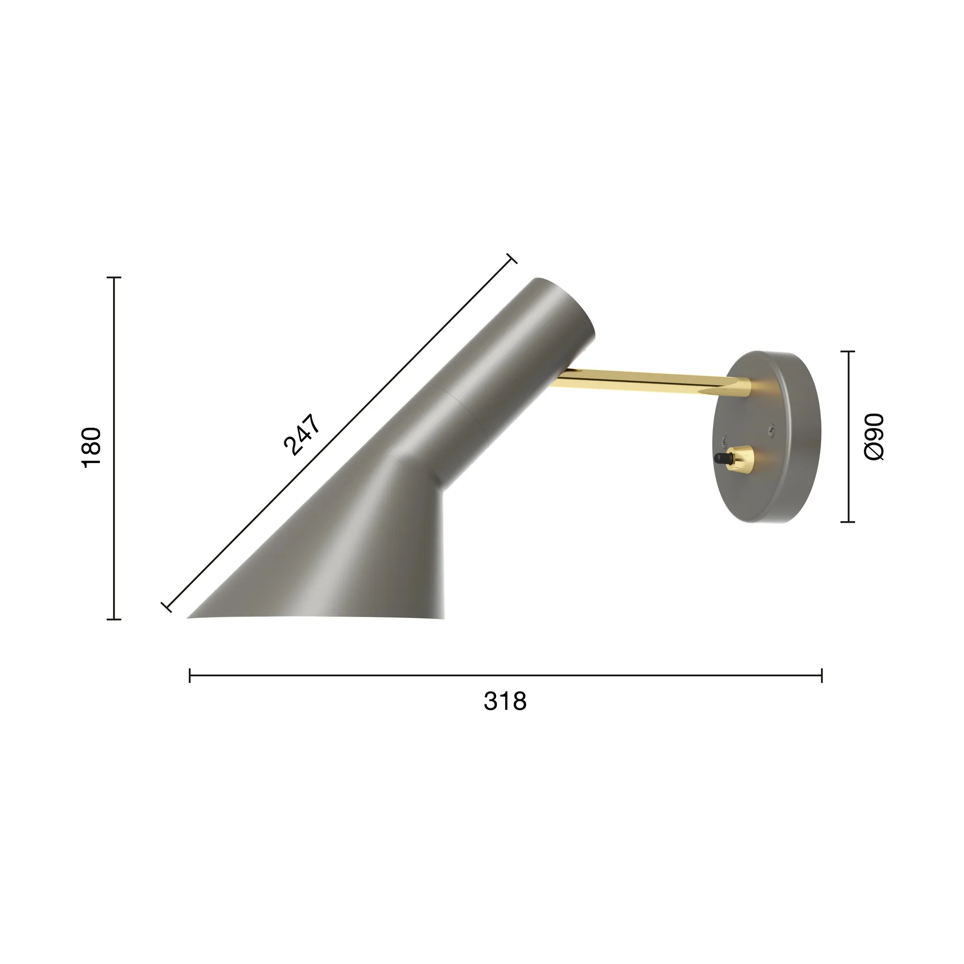 AJ vägglampa fast installation, Brass-warm grey Louis Poulsen