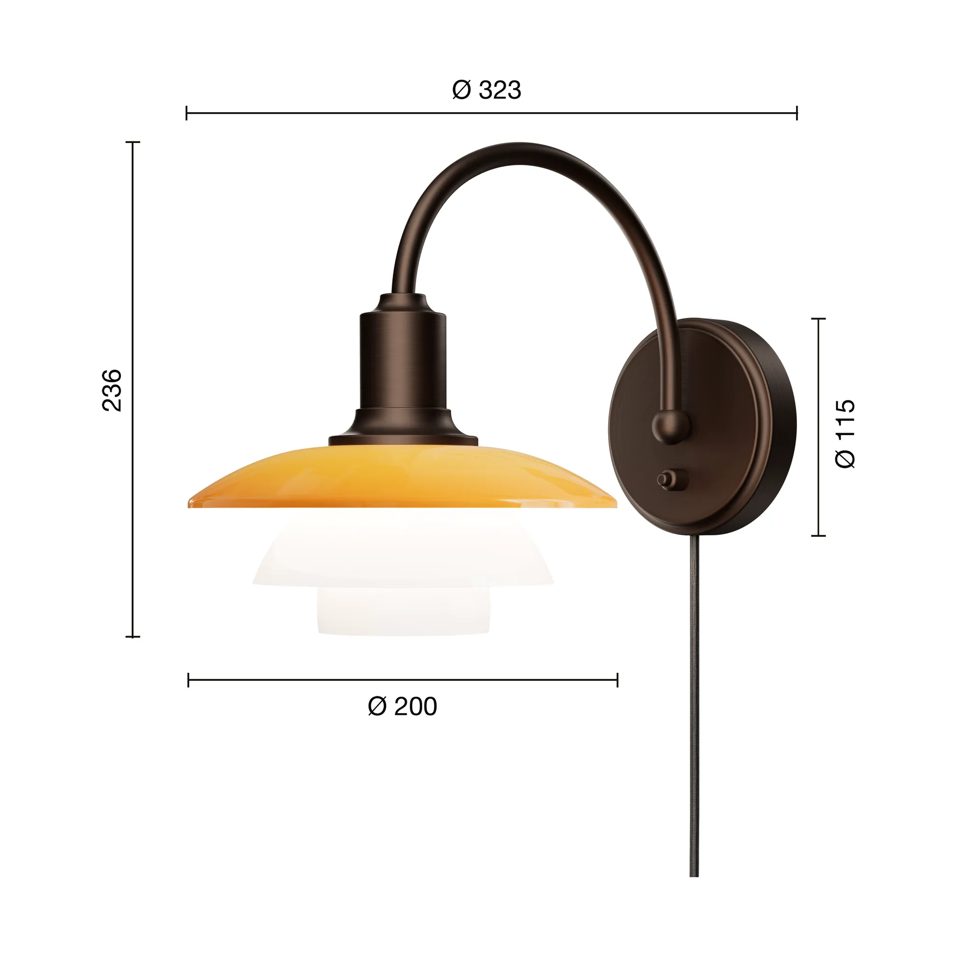 PH 2/2 Centenary Edition vägglampa, Amber-opal white, stickkontakt Louis Poulsen