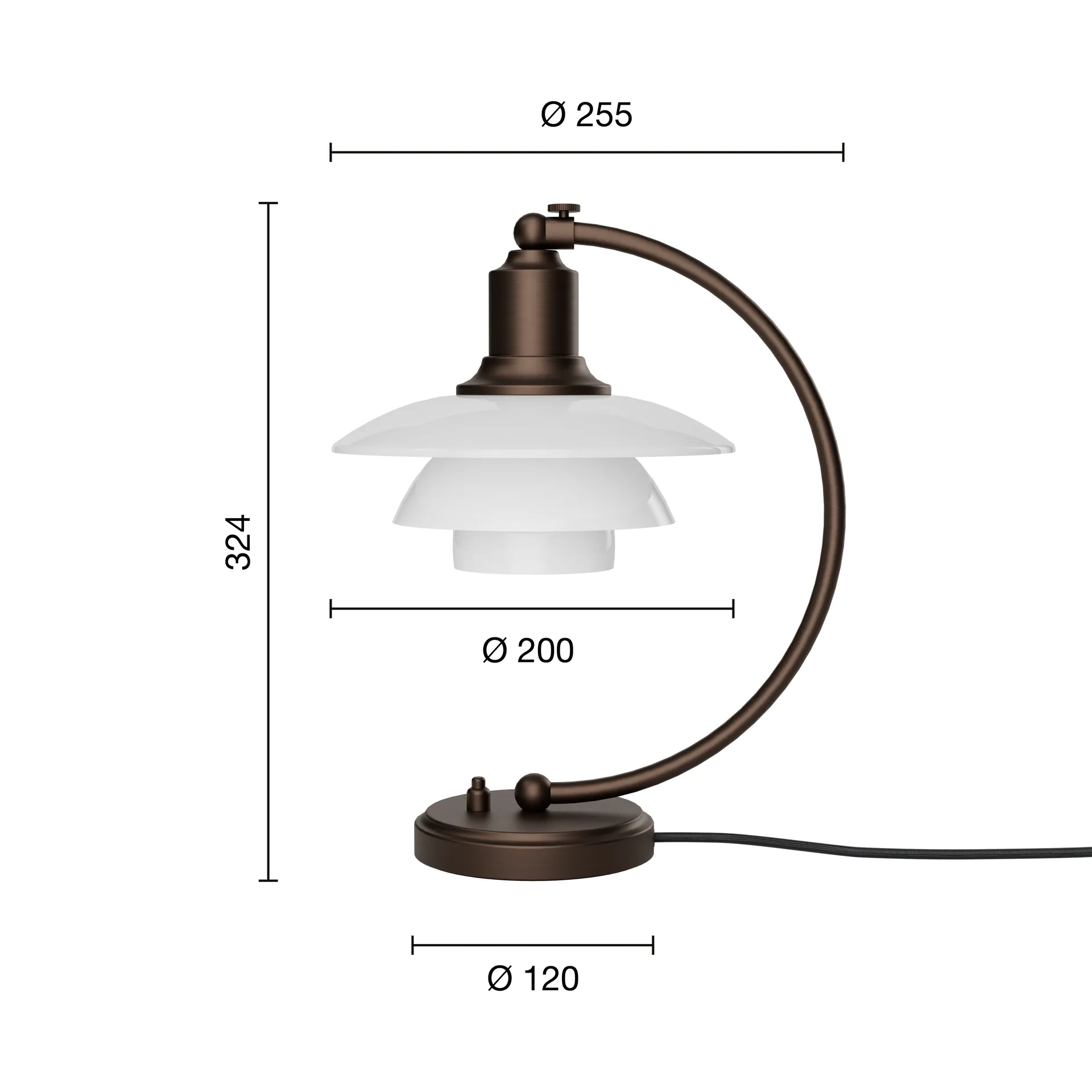 PH 2/2 Luna bordslampa, Aged brass-opalglas Louis Poulsen