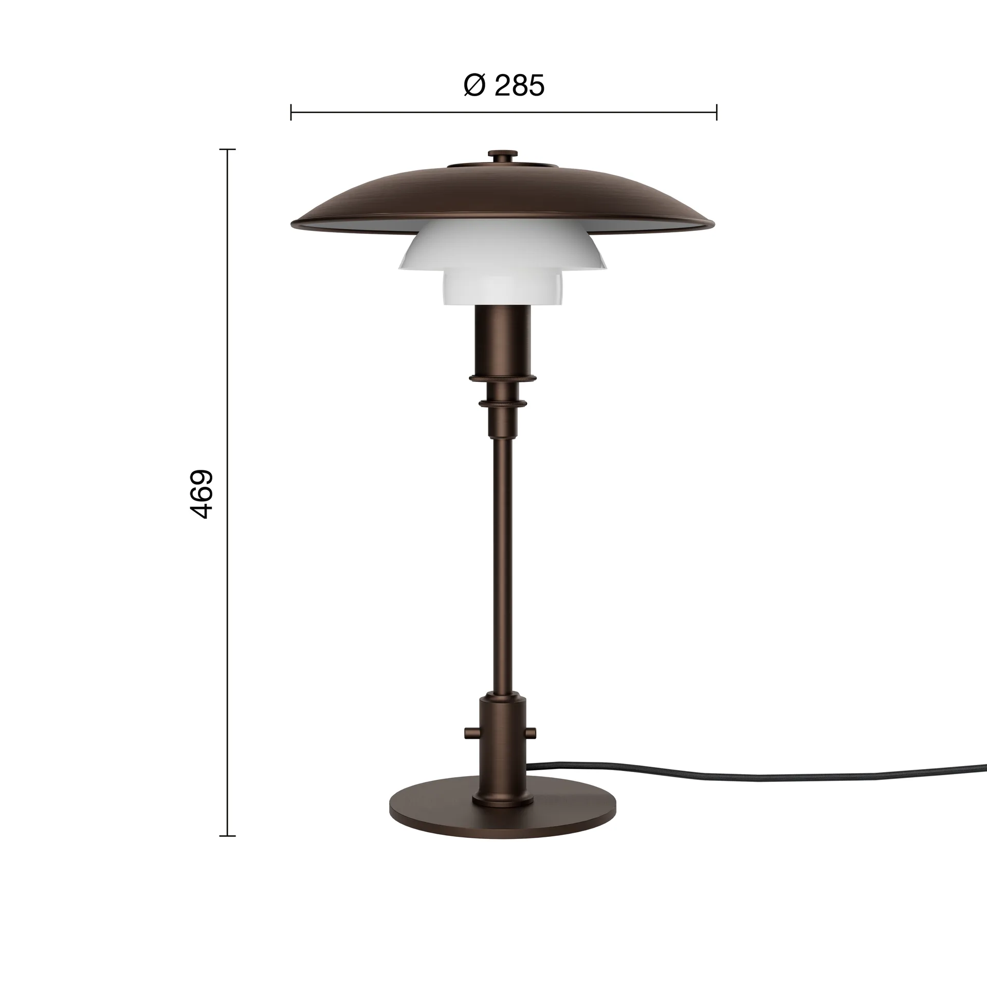 PH 3/2 Luna bordslampa, Aged brass-opalglas Louis Poulsen