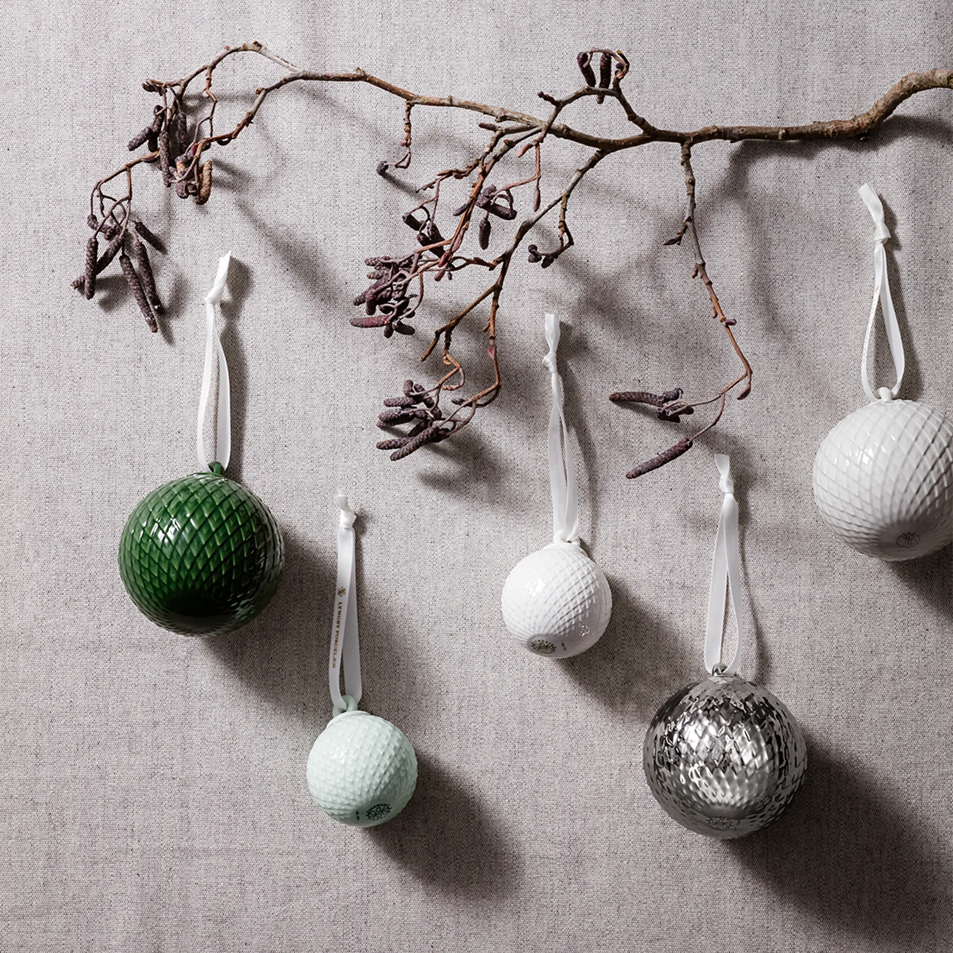 Rhombe dekorationskula Ø5 cm 2-pack, Vit Lyngby Porcelæn