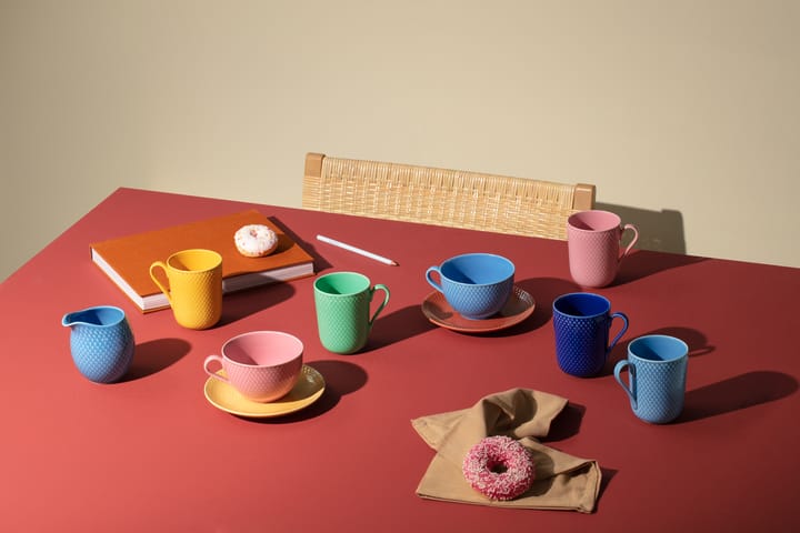Rhombe tekopp med fat - Blå-terracotta - Lyngby Porcelæn