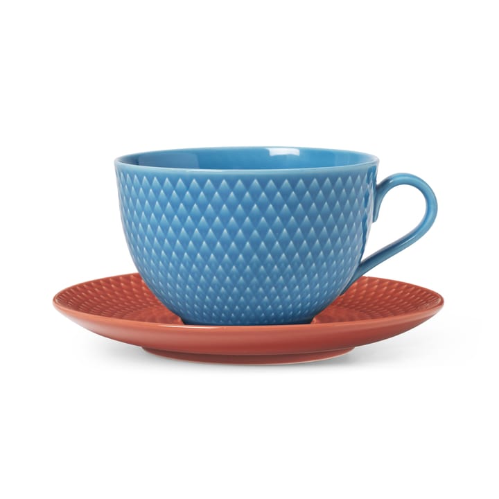 Rhombe tekopp med fat - Blå-terracotta - Lyngby Porcelæn