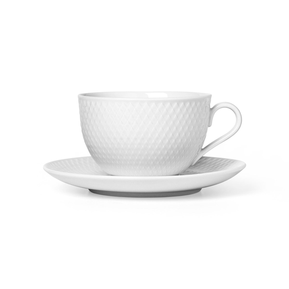 Lyngby Porcelæn Rhombe tekopp med fat Vit | Skandinavisk Design | Tekoppar | Vit