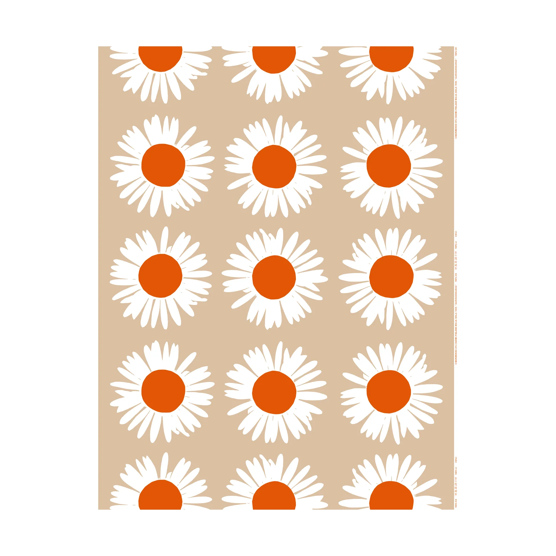 Auringonkukka tyg för utomhusbruk, Beige-Off white-tomato red Marimekko
