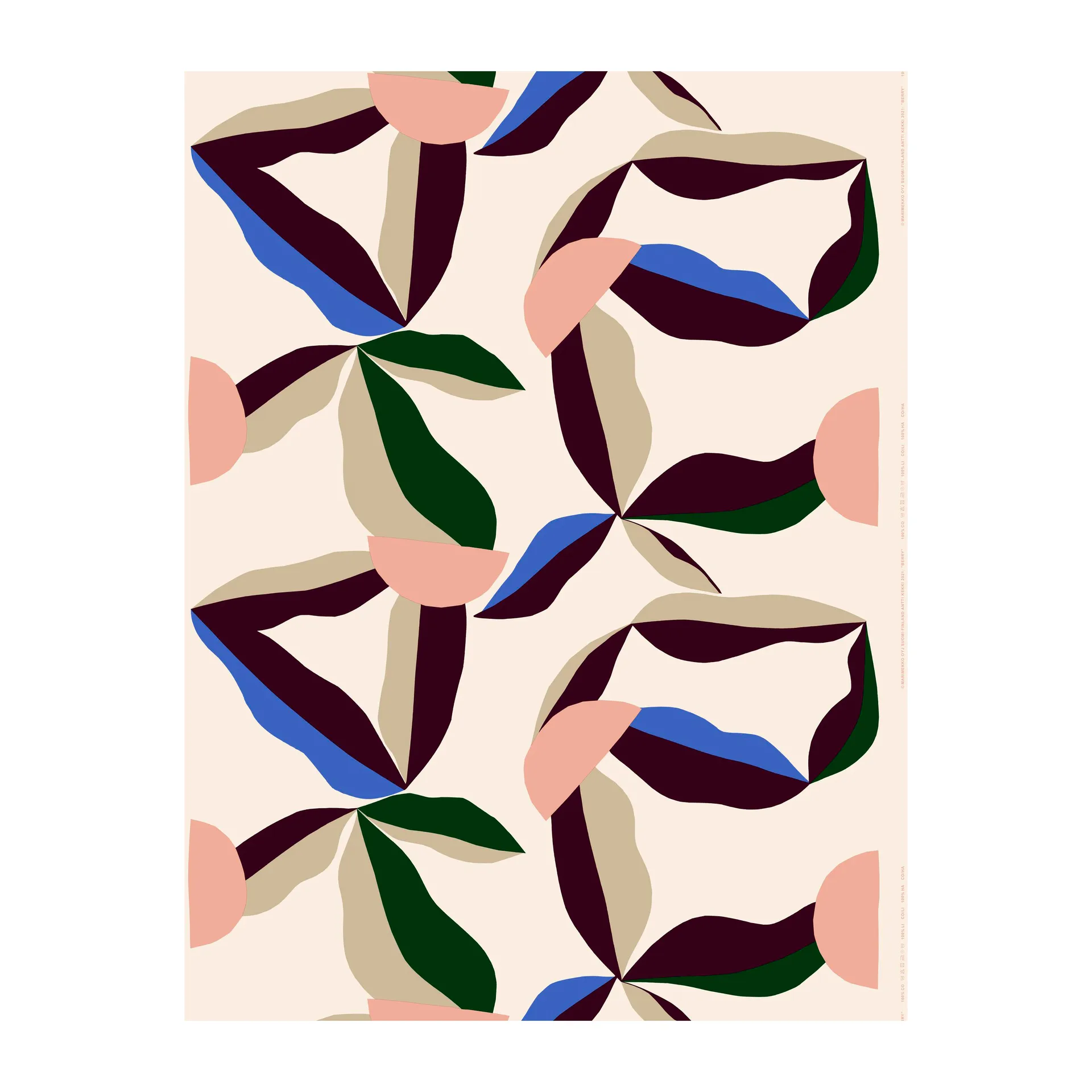 Berry oblekt bomullstyg, Cotton-red-dazzlingblue Marimekko