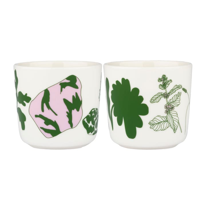 Elokuun Varjot kaffekopp utan öra 20 cl 2-pack, Vit-grön-rosa Marimekko