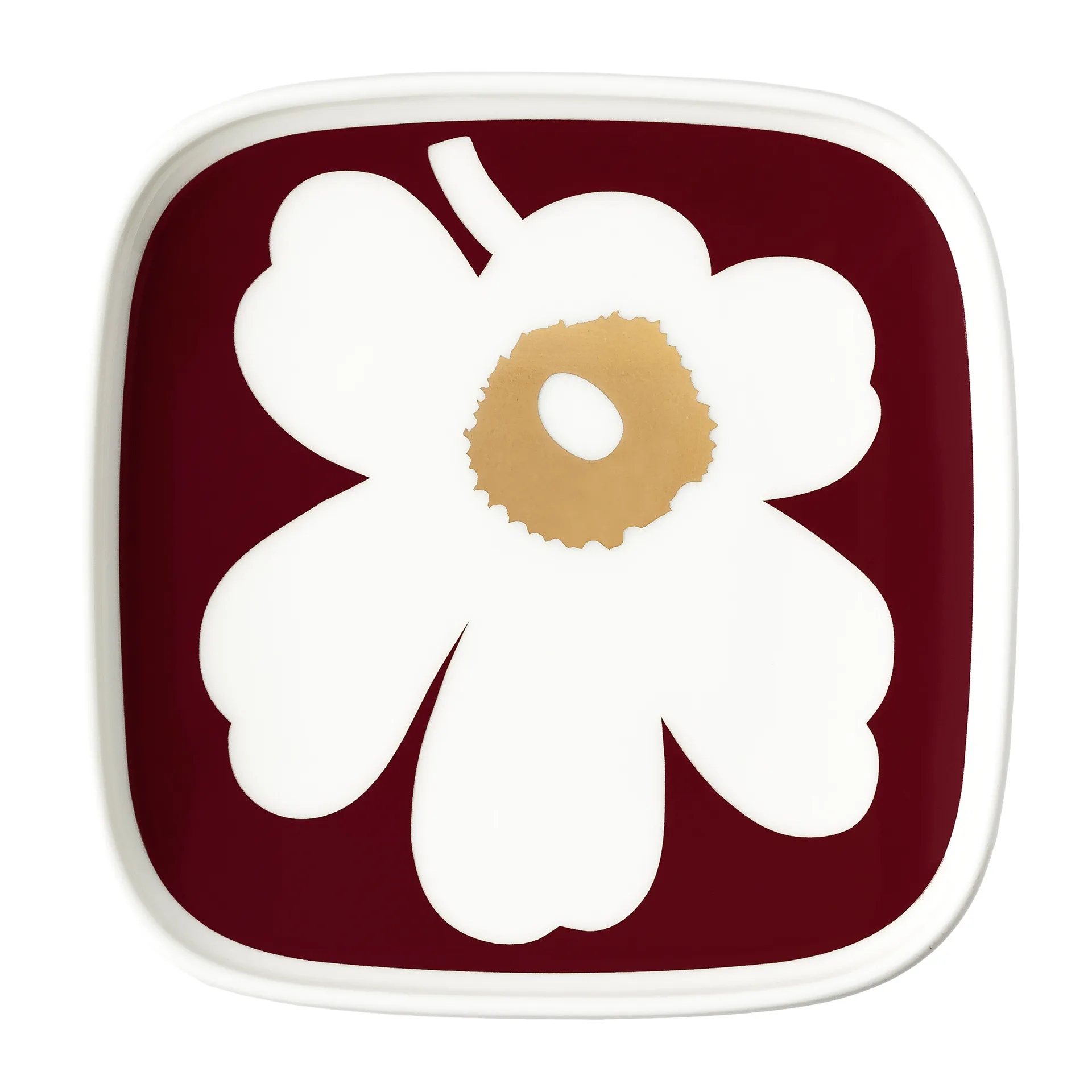 Juhla Unikko fat 10x10 cm 2-pack, Vit-vinröd-guld Marimekko