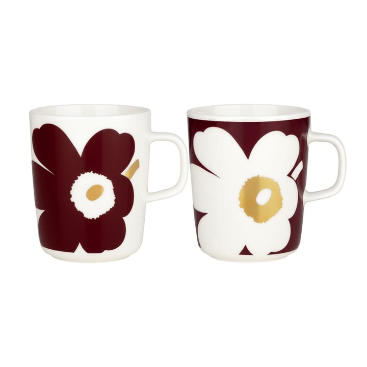 Juhla Unikko mugg 25 cl 2-pack, Vit-vinröd-guld Marimekko