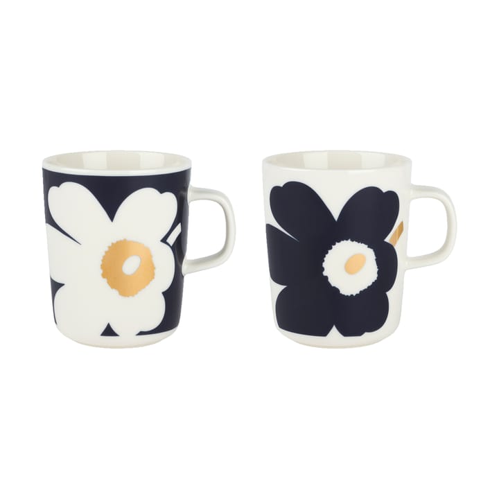 Juhla Unikko mugg 25 cl 2-pack - White-dark blue-gold - Marimekko