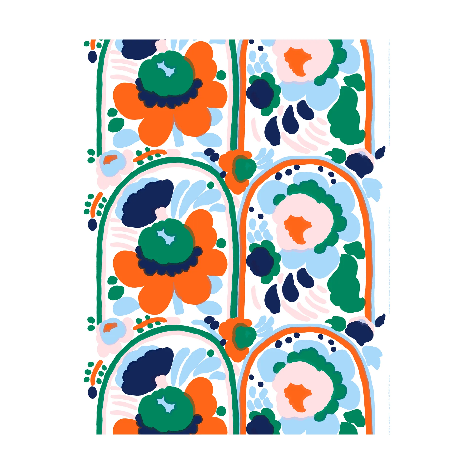 Karuselli bomullstyg, White-orange-blue-emerald Marimekko
