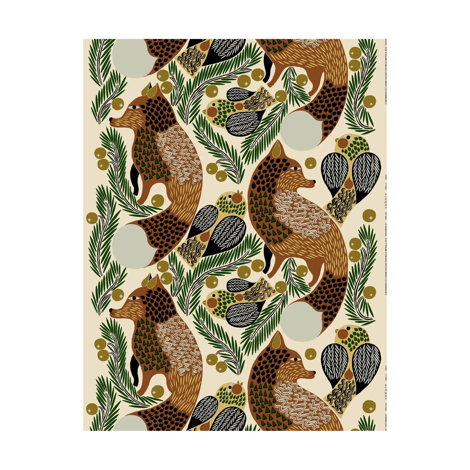 Ketunmarja tyg linne-bomull, Linen-gold-brown Marimekko