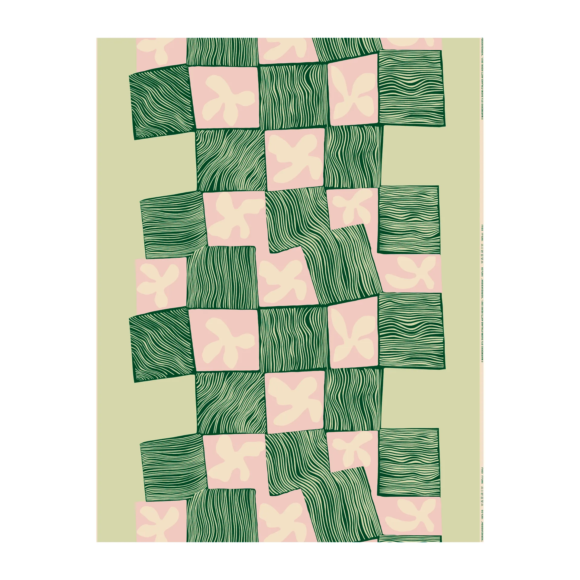 Korkeuksissa bomullstyg, Grön-rosa Marimekko