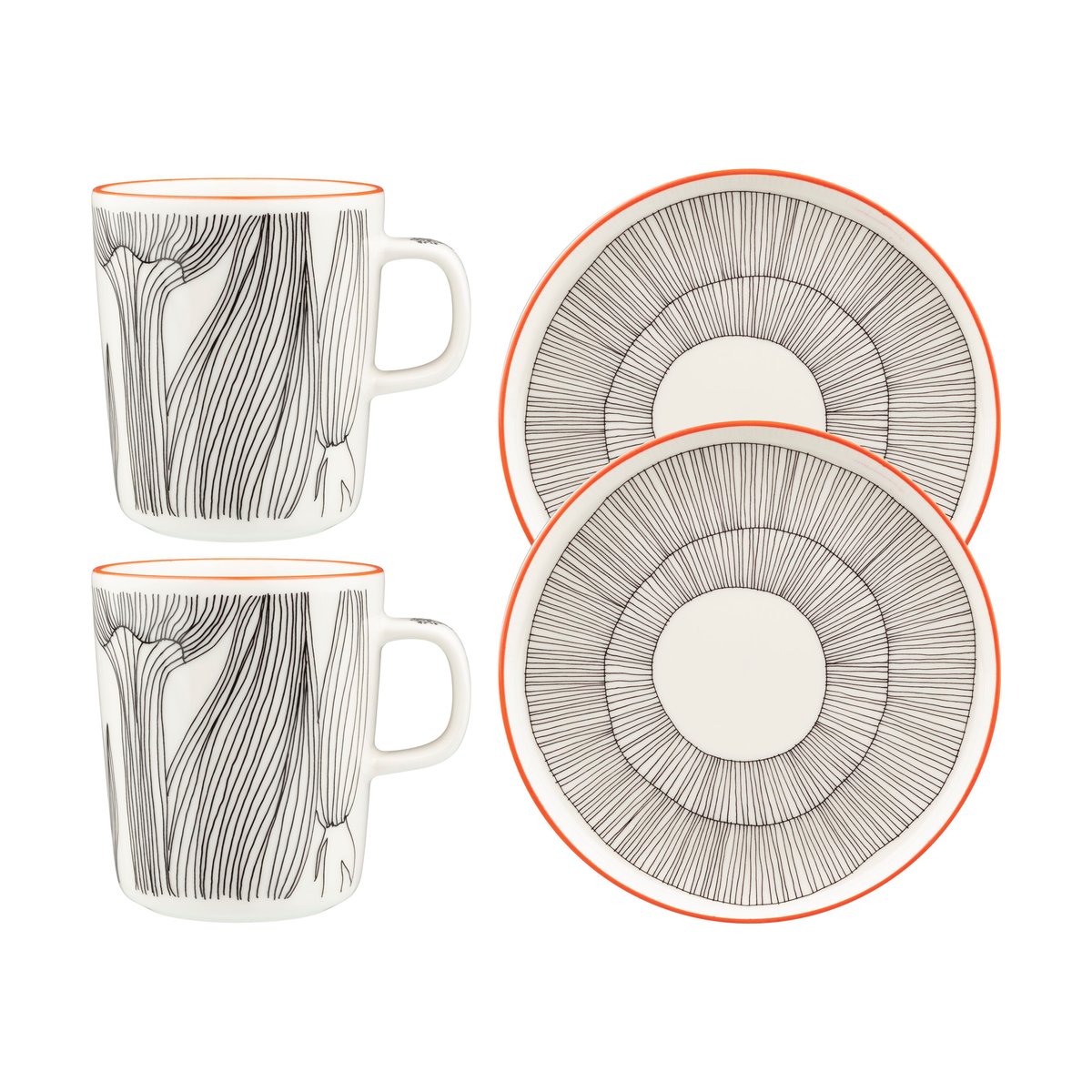 Marimekko Kukat Puhkeavat frukostset 4 delar White-black-orange