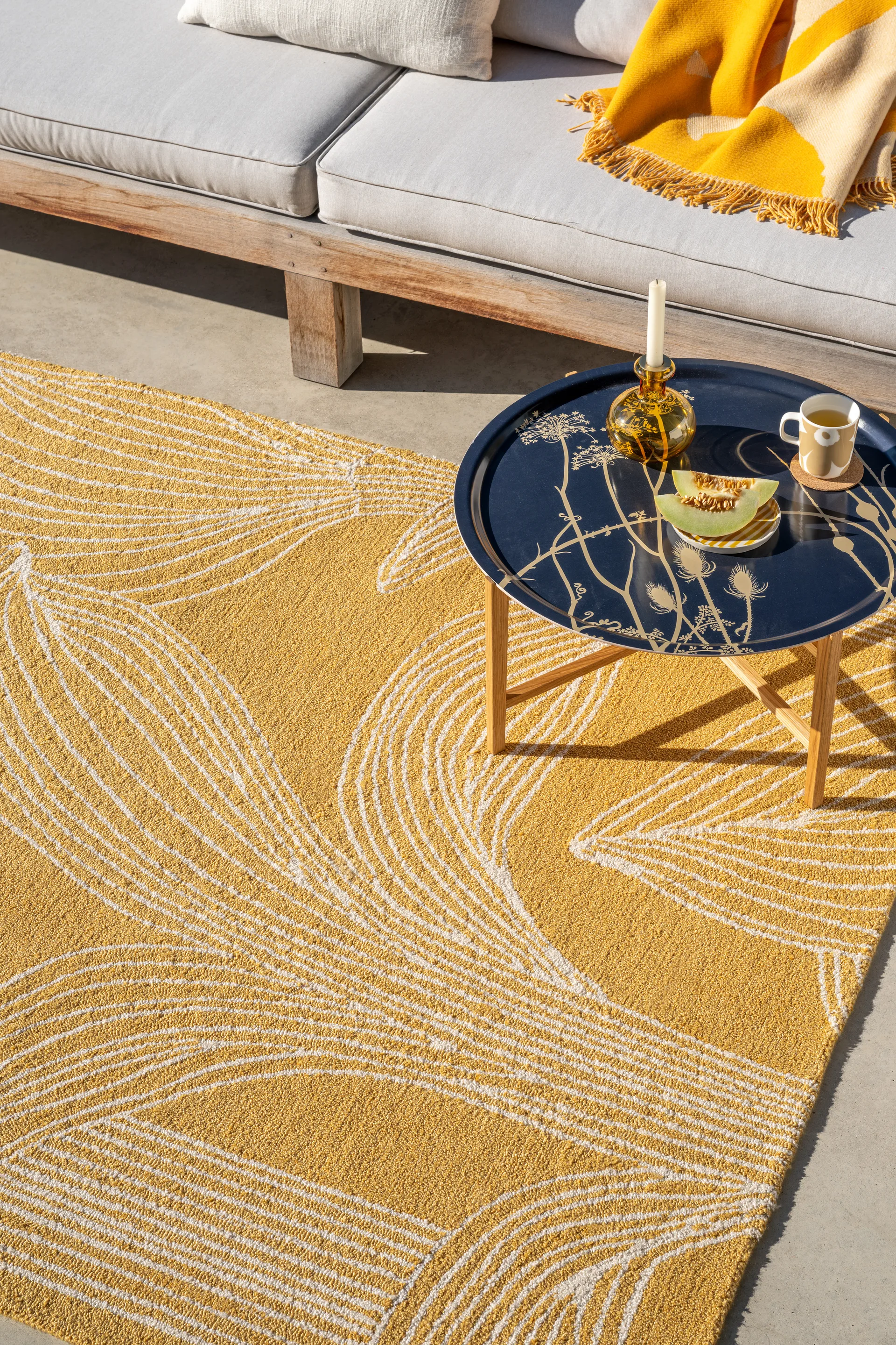 Kukat puhkeavat matta outdoor, Straw, 200x280 cm Marimekko