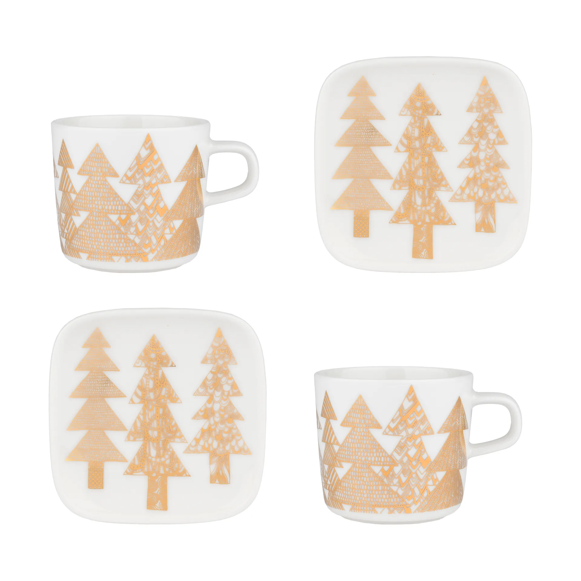 Kuusikossa kopp och fat set 20 cl 4 delar, White-gold Marimekko