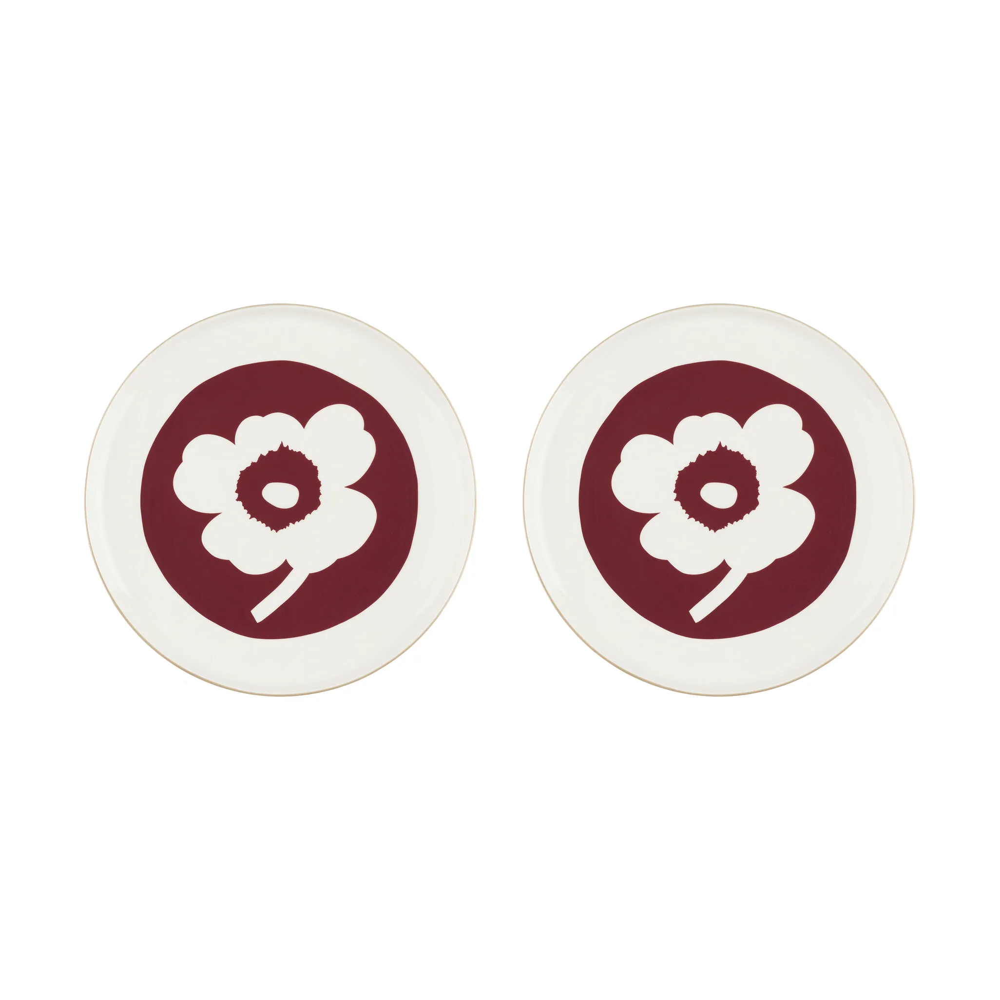 Oiva Unikko tallrik Ø25 cm 2-pack, White-dark cherry-brown