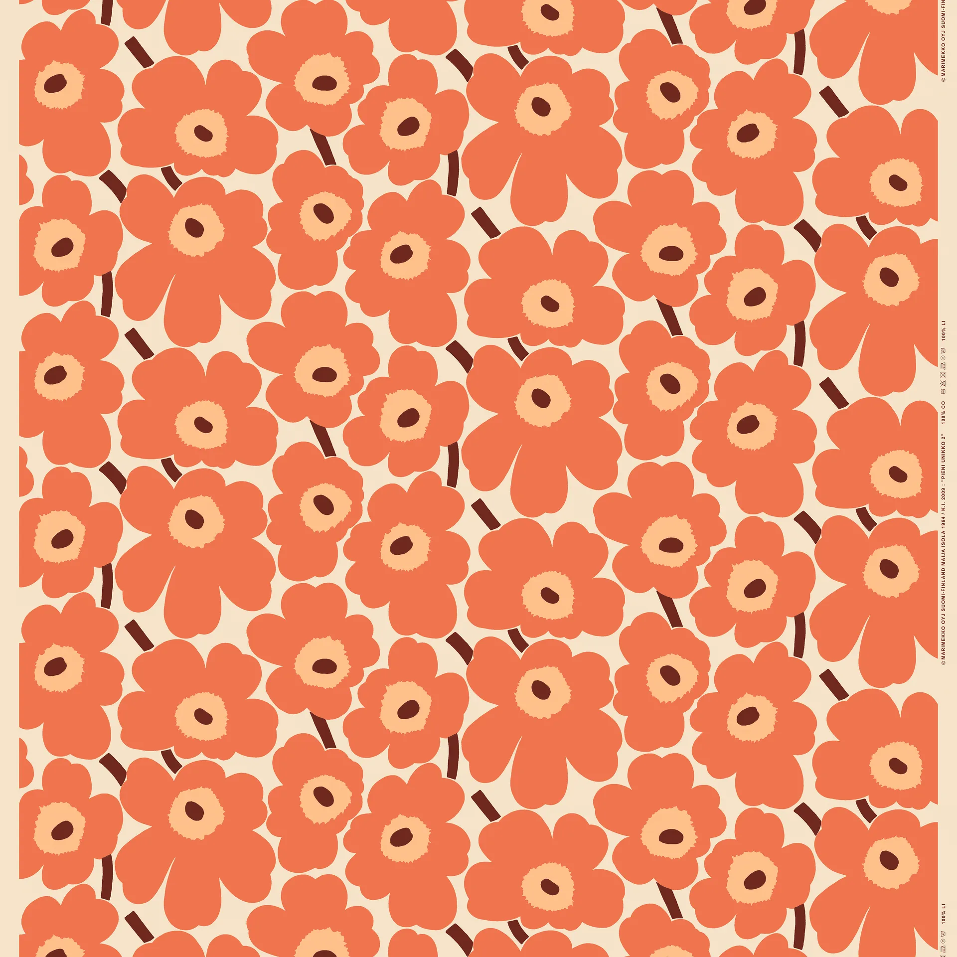 Pieni Unikko tyg bomull, Beige-orange-brun Marimekko