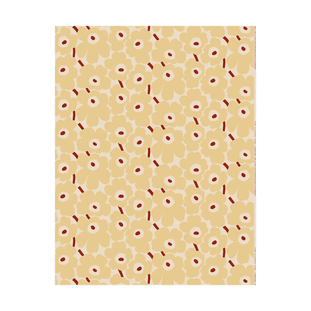 Marimekko Pieni Unikko tyg bomull Cotton-butter yellow-d.red