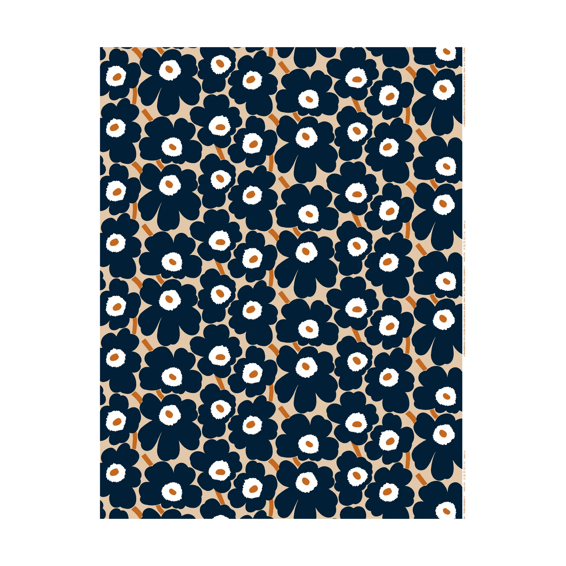 Pieni Unikko tyg bomull, Light brown-coal-tile Marimekko