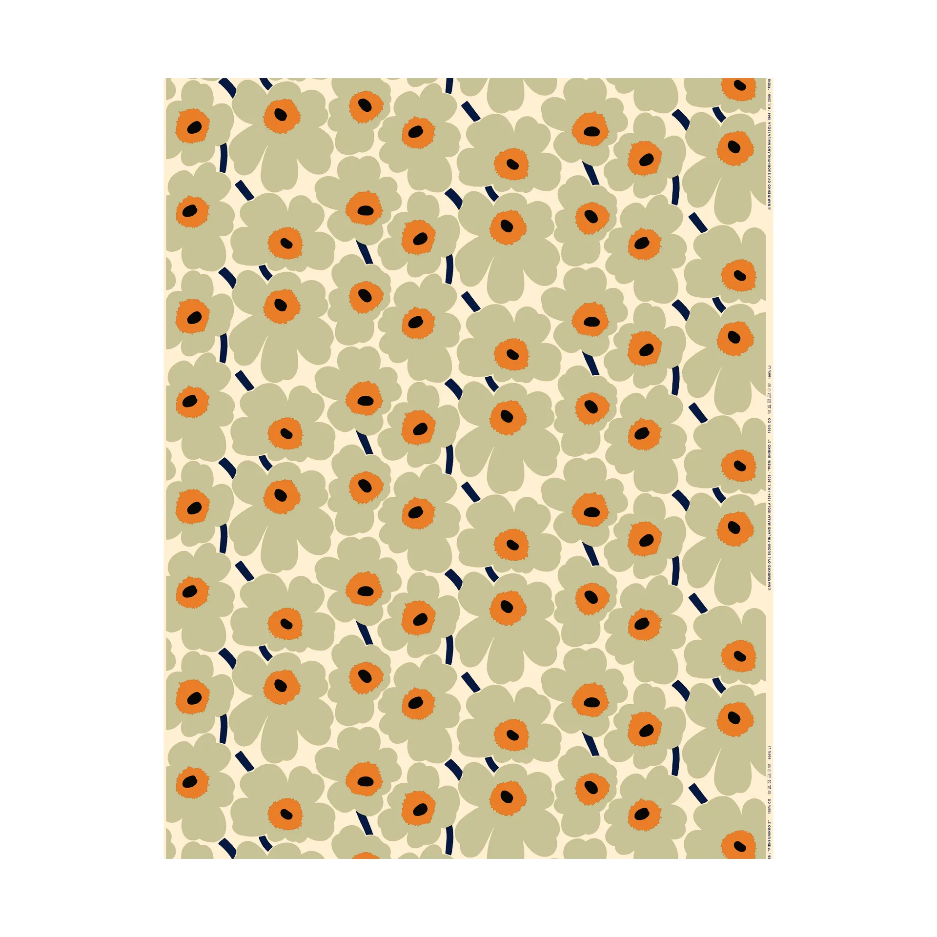 Pieni Unikko tyg bomull, Salvia-warm orange Marimekko