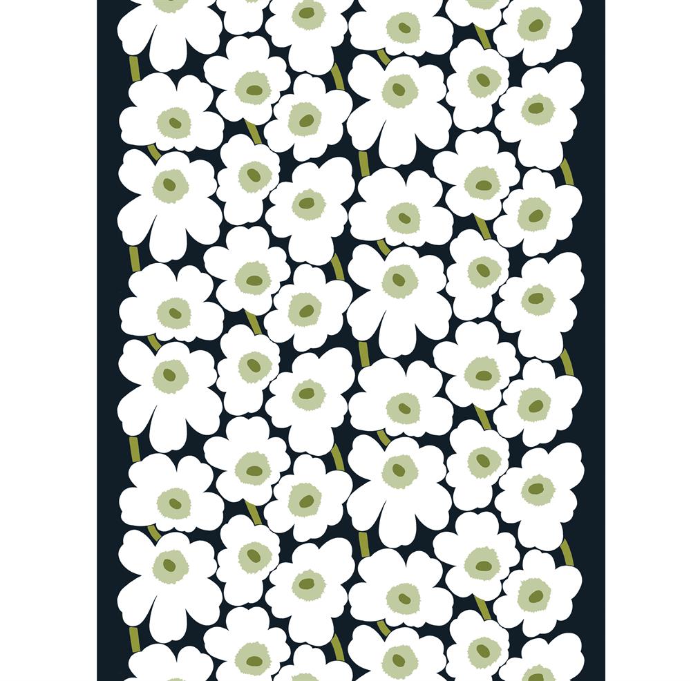 Pieni Unikko tyg bomull, Svart-vit-grön Marimekko