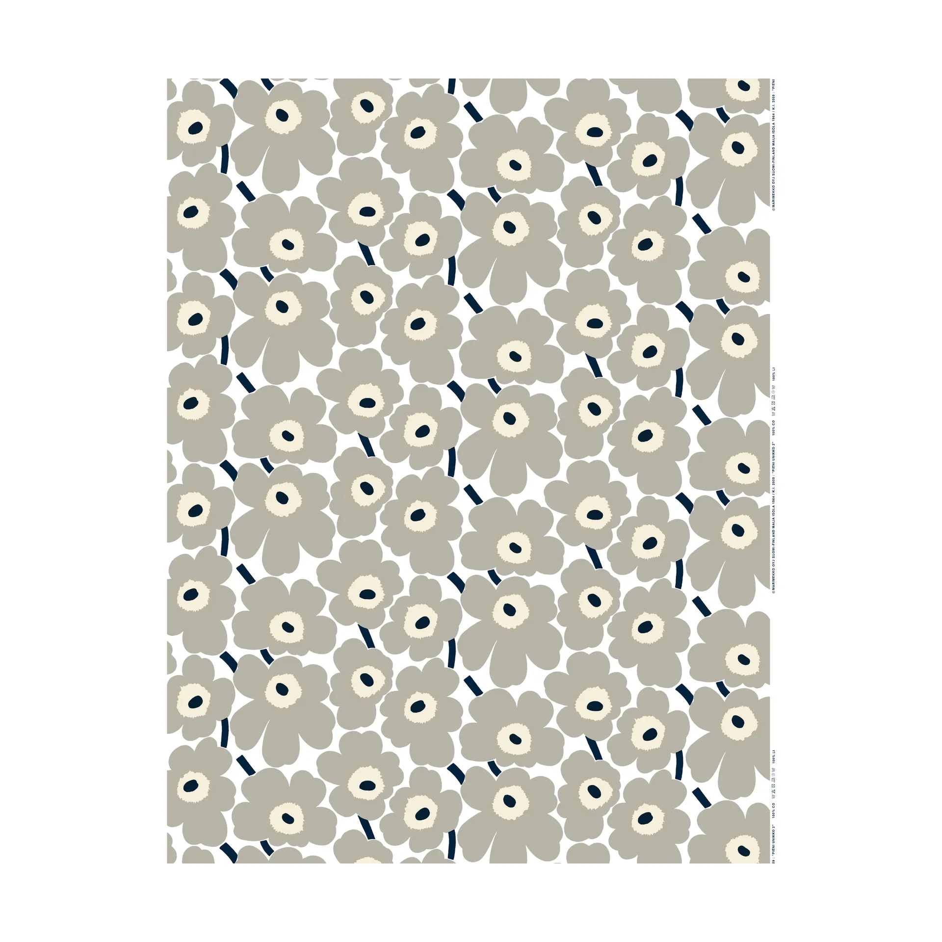 Pieni Unikko tyg bomull, White-grey-sand-dark blue Marimekko