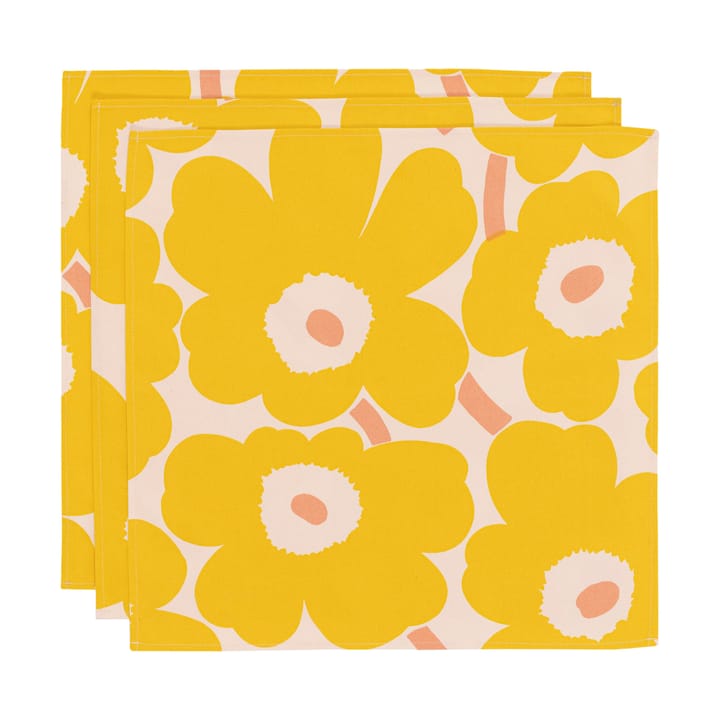 Pieni Unikko tygservett 43x43 cm 3-pack - Cotton-yellow-pink - Marimekko