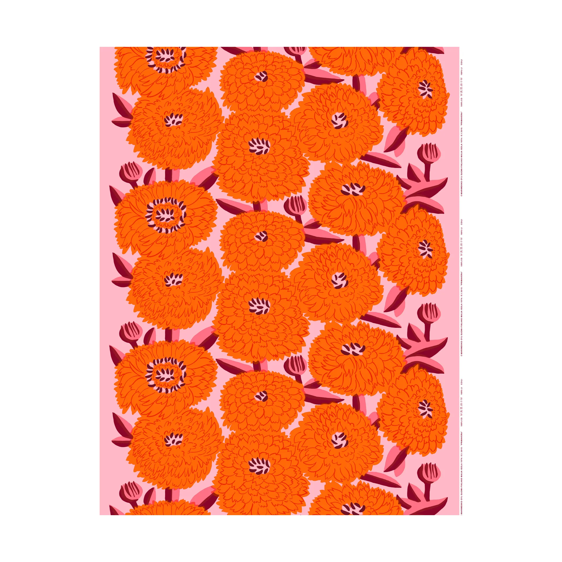 Primavera tyg, Light pink-orange-winered Marimekko
