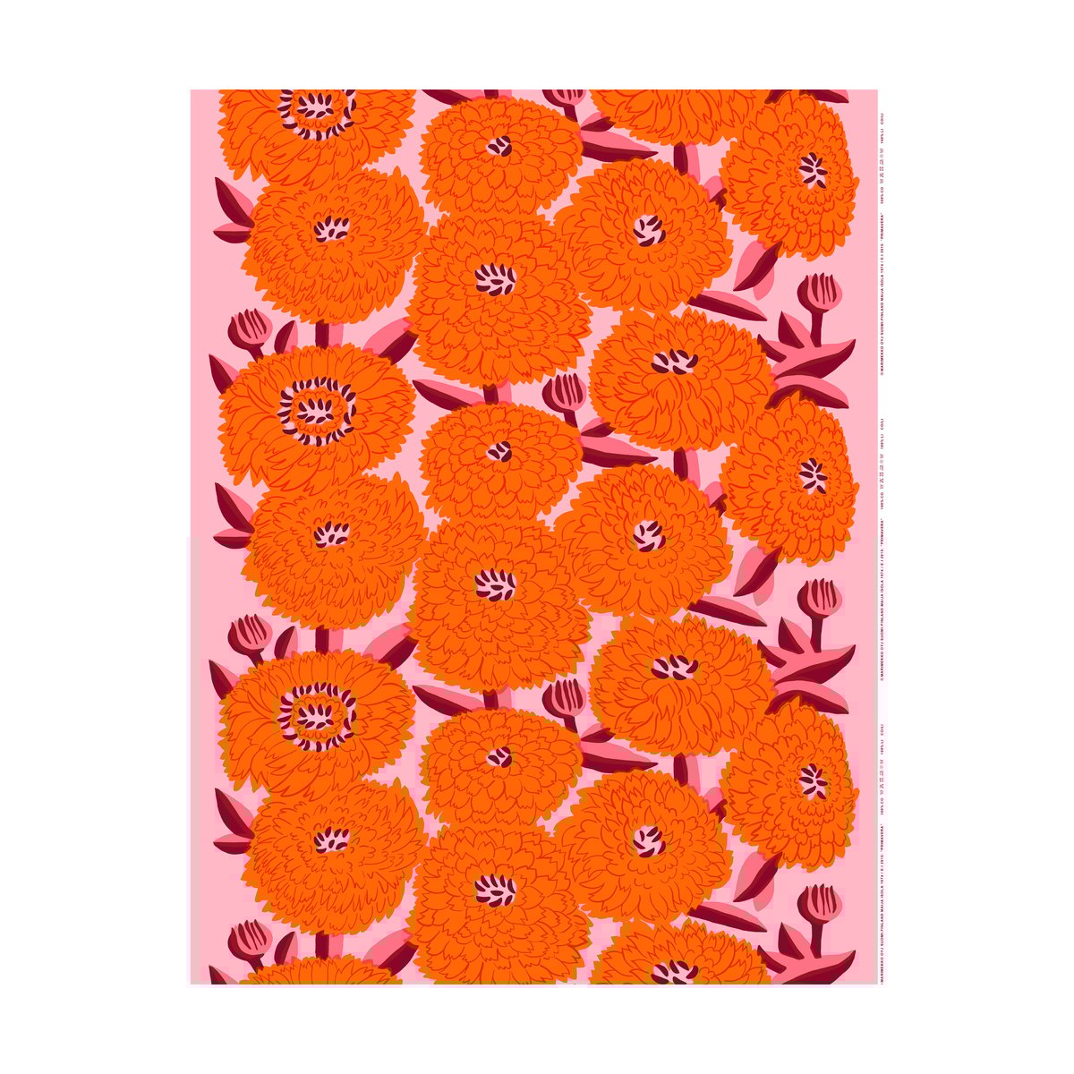 Marimekko Primavera tyg Light pink-orange-winered | Skandinavisk Design | Tyger & Metervaror | Rosa