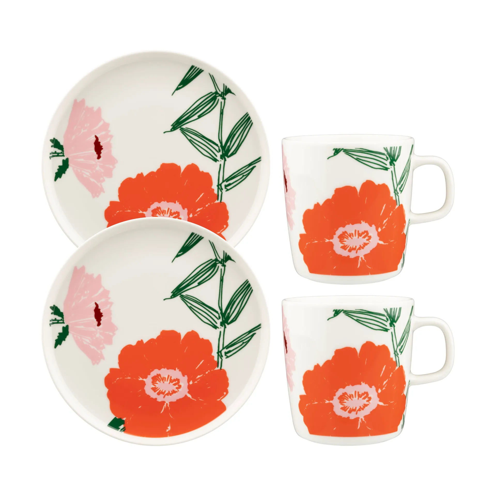 Puutarhakutsut frukostset 4 delar, White-green-orange Marimekko