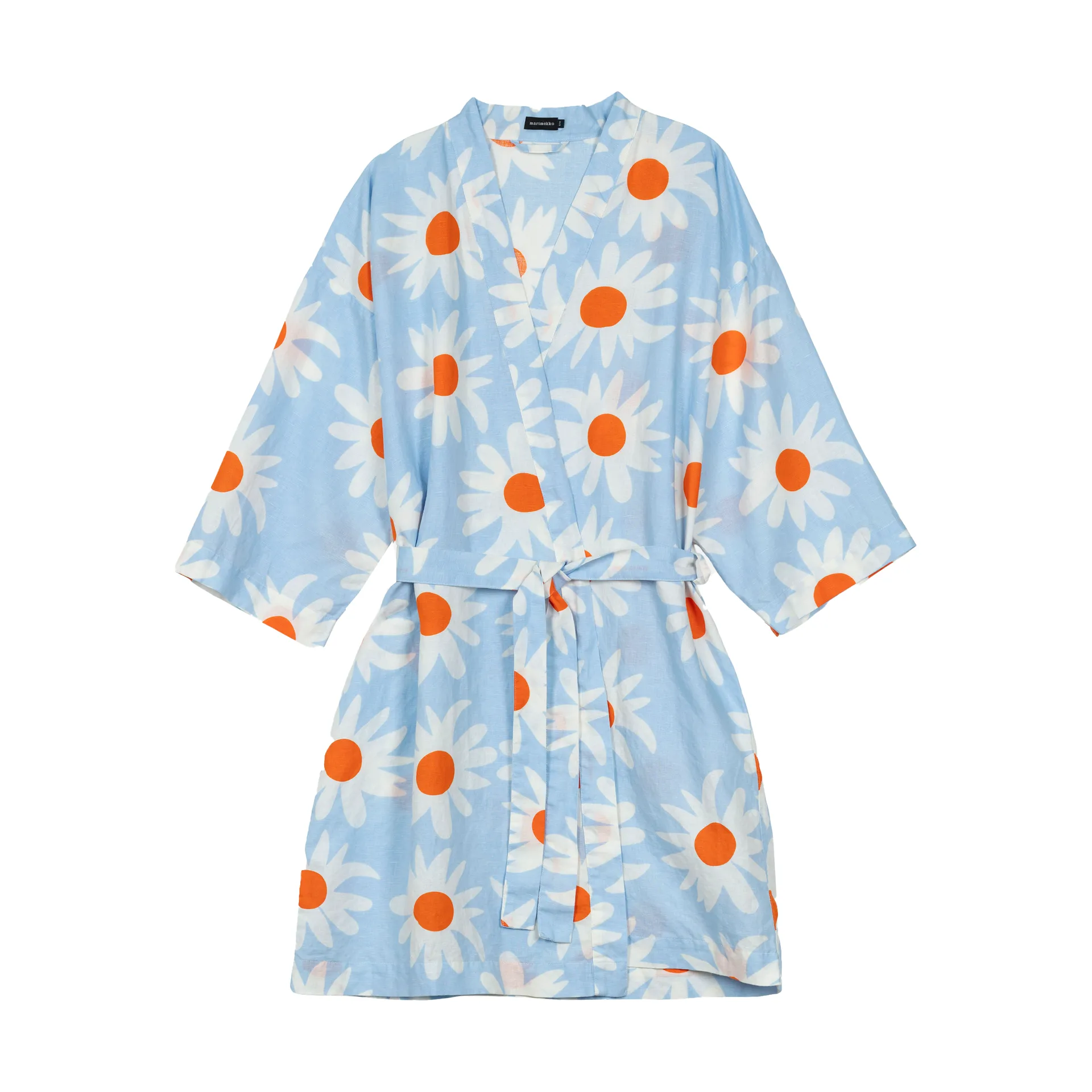 Rakastaa ei rakasta morgonrock, Orange-Off-white-light blue Marimekko